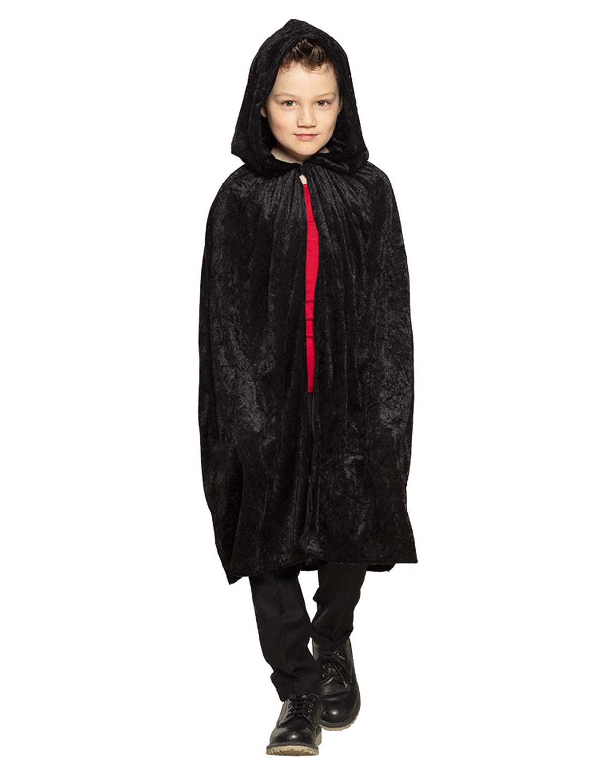 Cape en velours noir pour enfant avec capuche