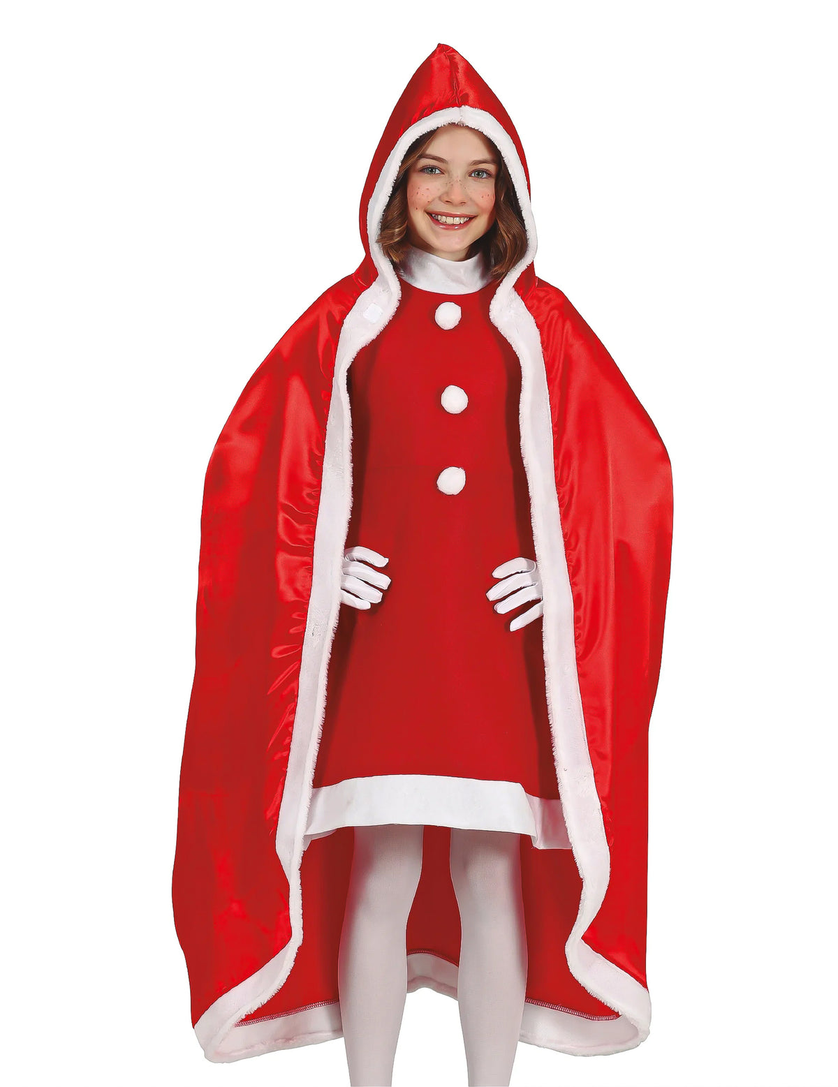 Cape longue de Mère Noël pour enfant rouge et blanche avec capuche