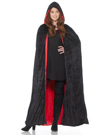 Duga reverzibilna crna i crvena luksuzna ogrtač za odrasle