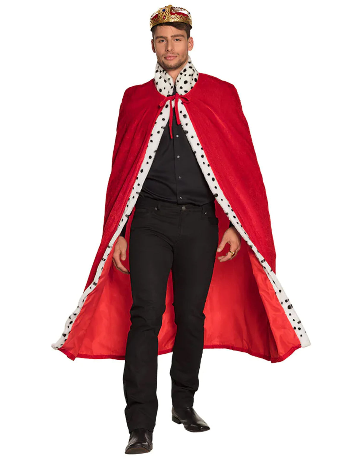 Cape de roi pour adulte rouge avec col et bordure imitation hermine