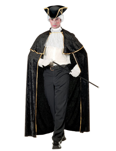 Cape de séducteur vénitien avec jabot pour adulte noir et doré