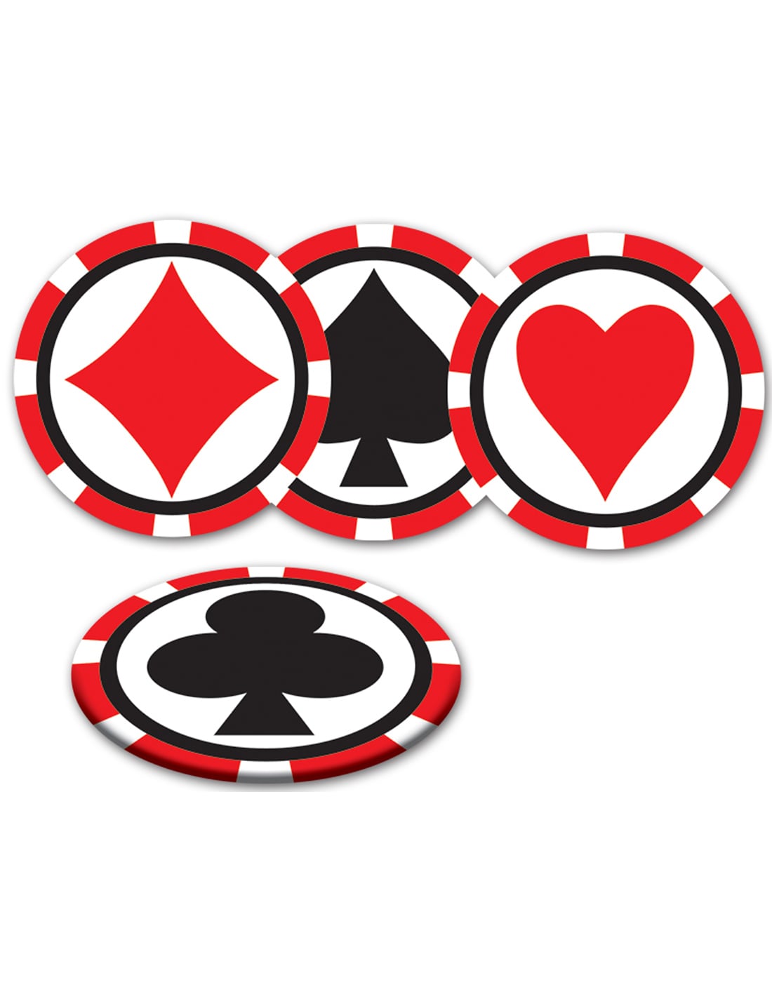 Sous-verres casino motif jetons pour fête rouges et blancs
