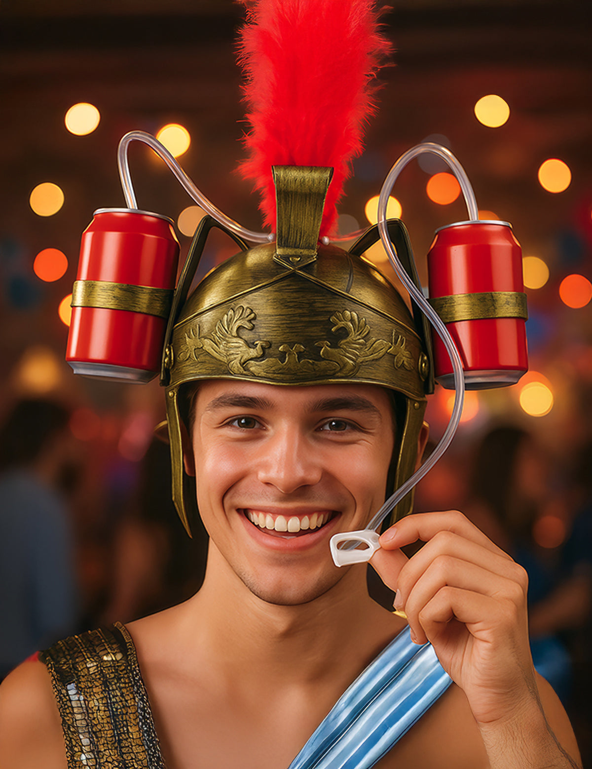 Gros plan sur le système de paille du casque anti-soif gladiateur
