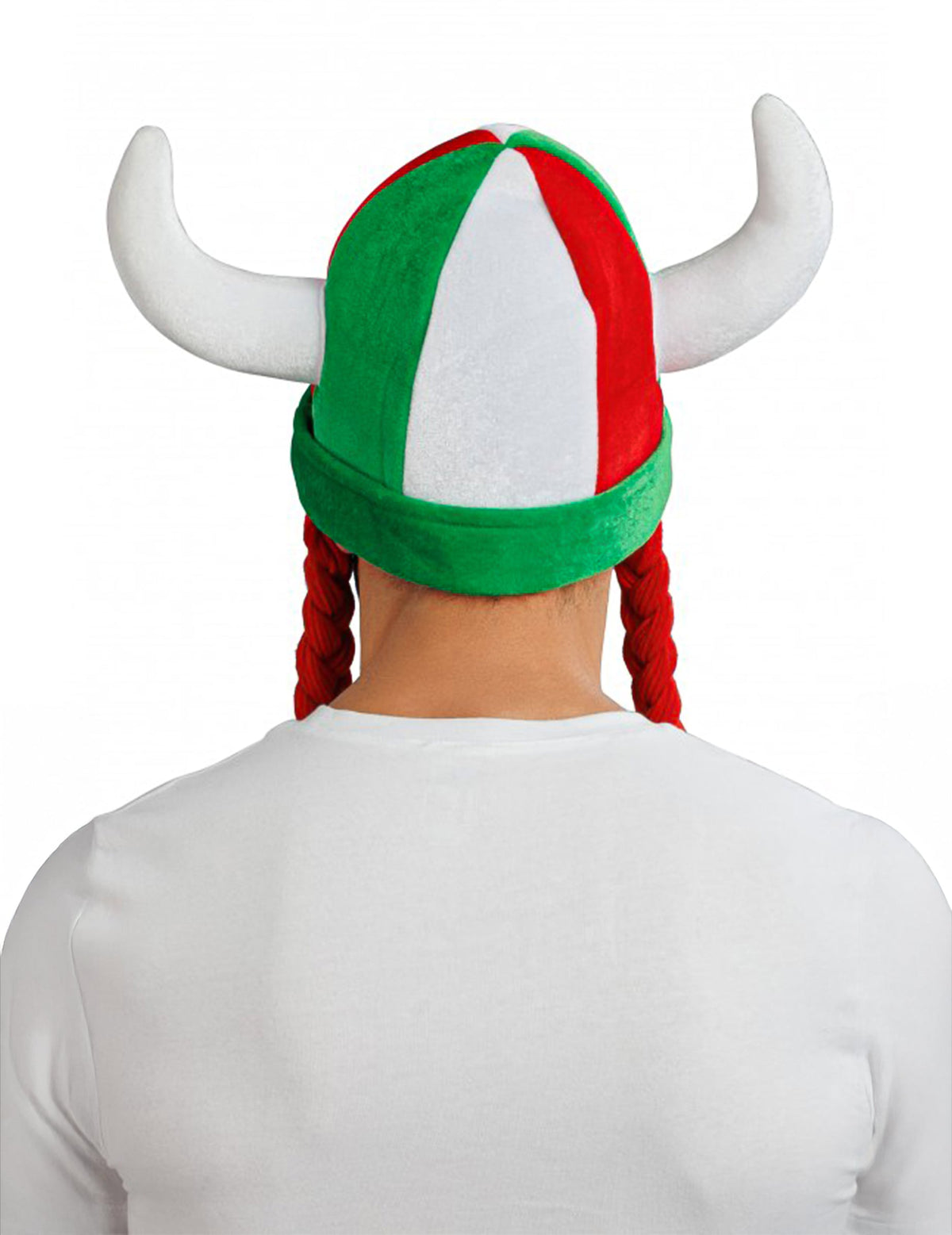 Tekstilna kaciga s rogovima i pletenicama, navijačka, zelena bijela crvena, Italija