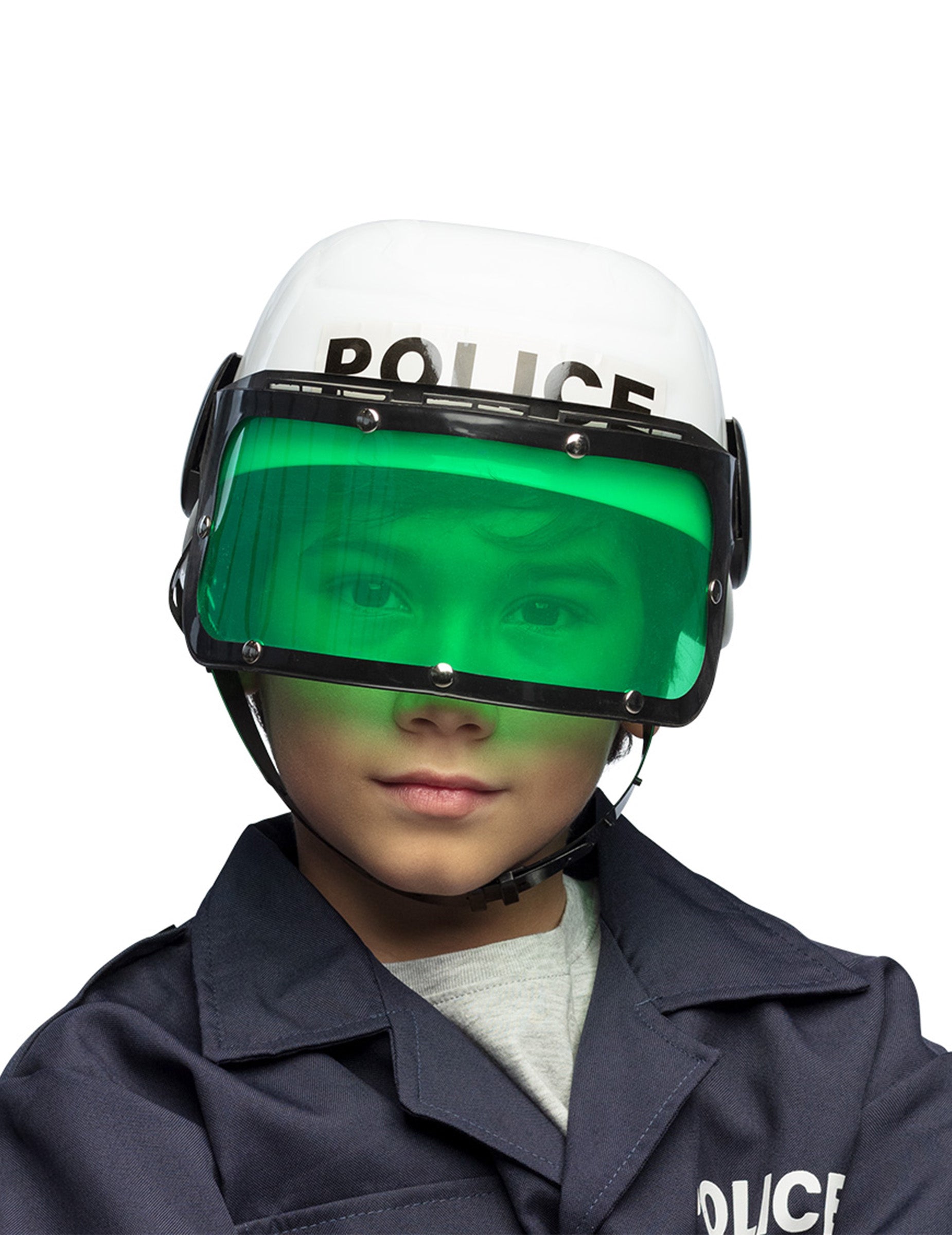 Bijeli policijski šešir za djecu s zelenim vizirima