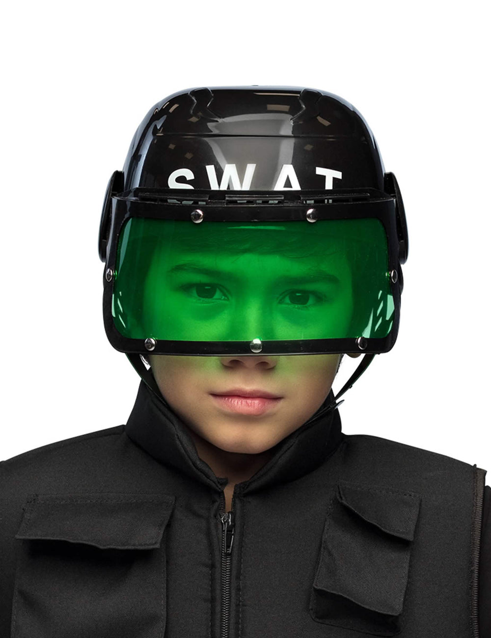 SWAT kaciga za dijete crna sa zelenim vizirom