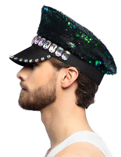 Plavkaste plave i zelene reverzibilne kape za šljokice