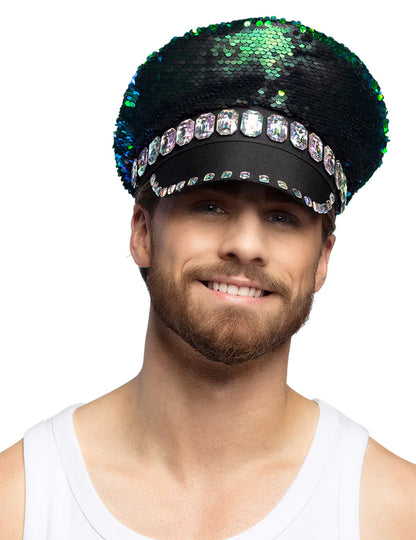 Plavkaste plave i zelene reverzibilne kape za šljokice