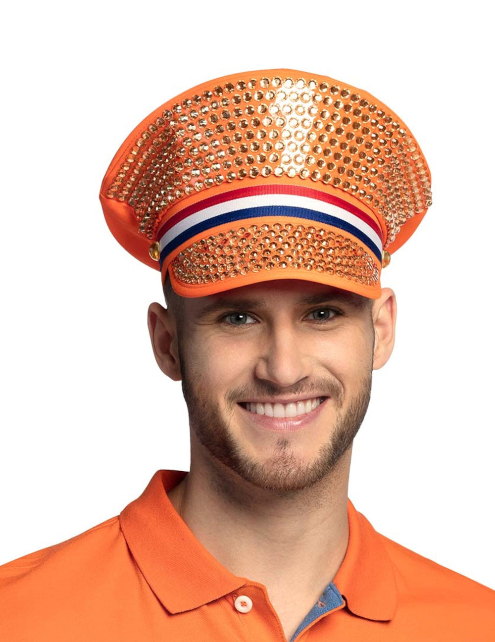 Vue de face de la casquette à strass Hollande