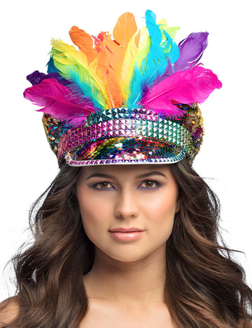 Rainbow kap sa šljokicama i perjem za odrasle
