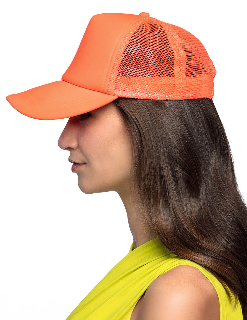 Vue de profil de la casquette orange fluo pour adulte