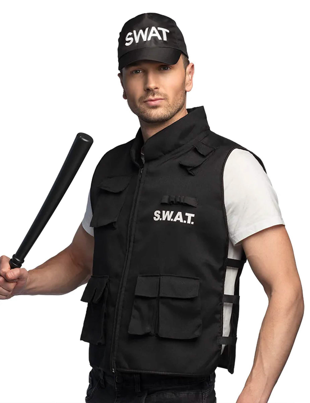 Scenska postava s prslukom i palicom od SWAT kape za odrasle