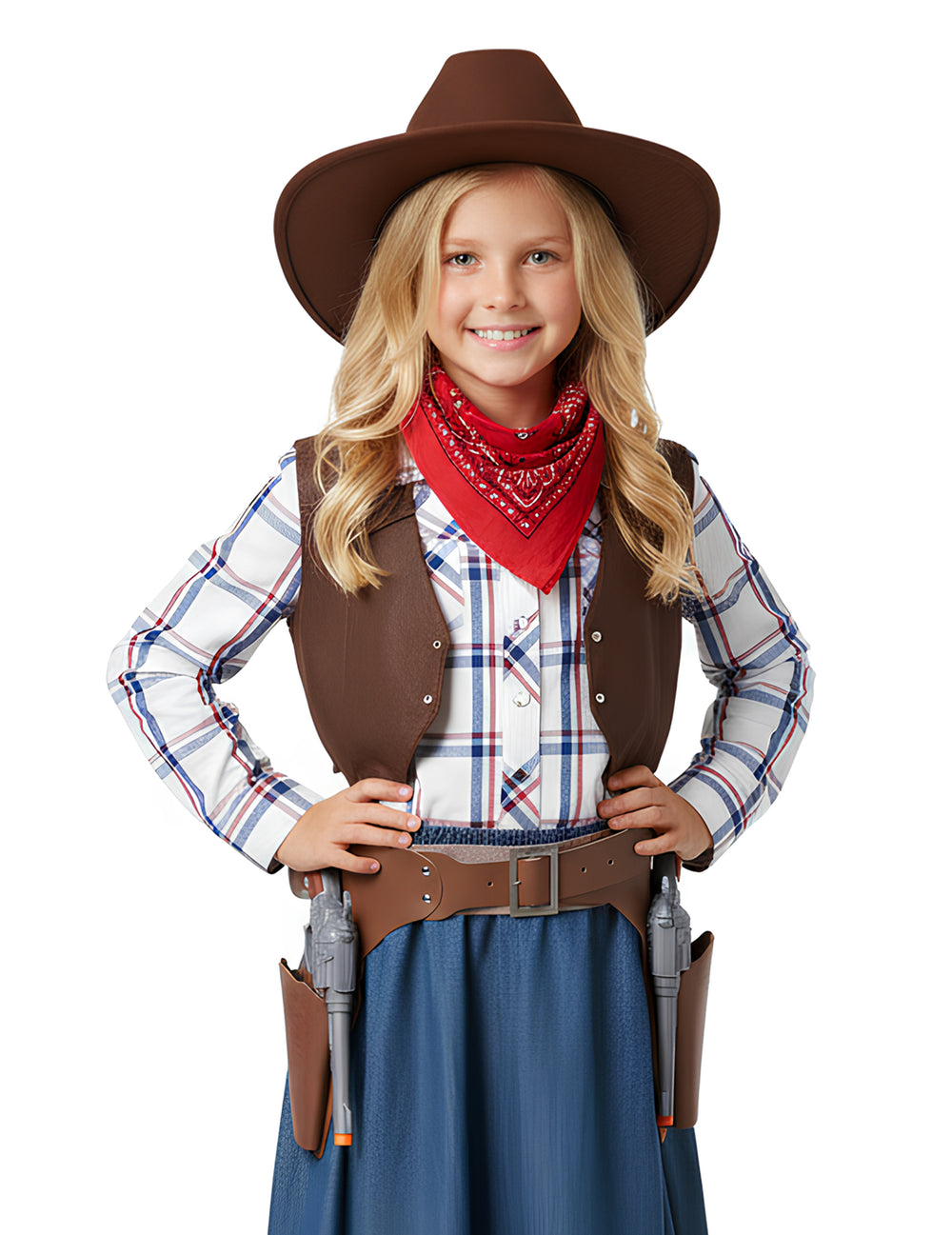 Ceinture de cowboy avec holster et 2 pistolets pour enfant marron et gris