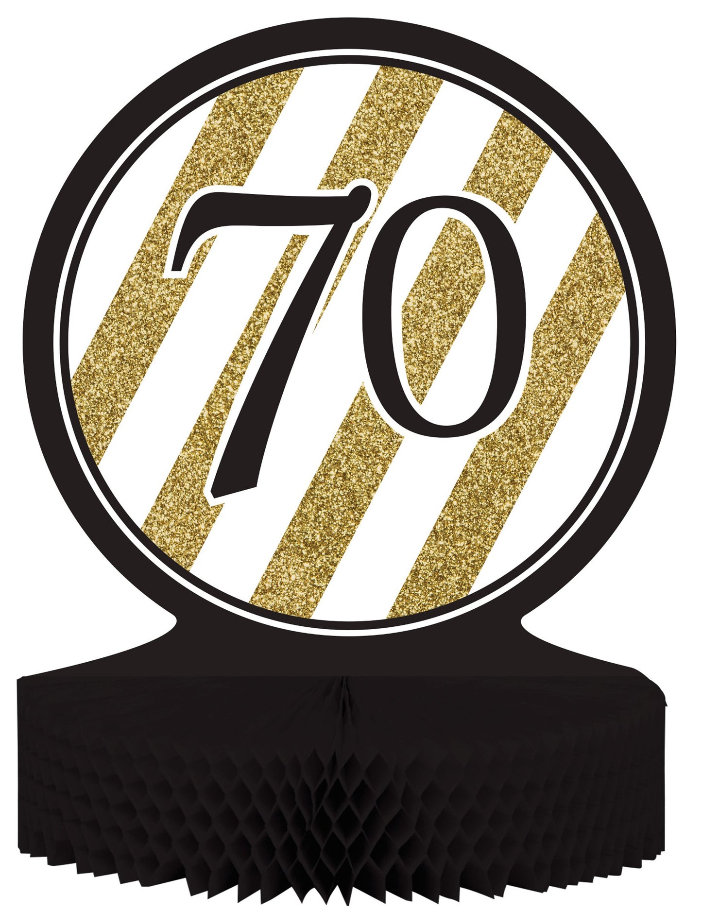 Središnji ukras za stol od saćastog papira 70 godina crno-zlatni 23 x 30 cm 
