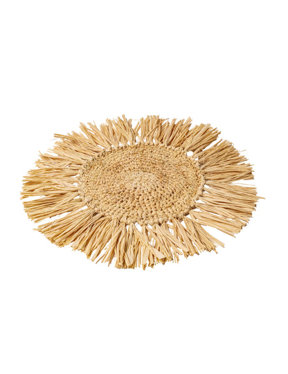 Središnji ukras za stol Bali od rafije, okrugli, 36 cm, s resama 