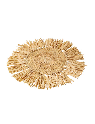 Centre de table Bali pour décoration de table rond en raphia beige à franges