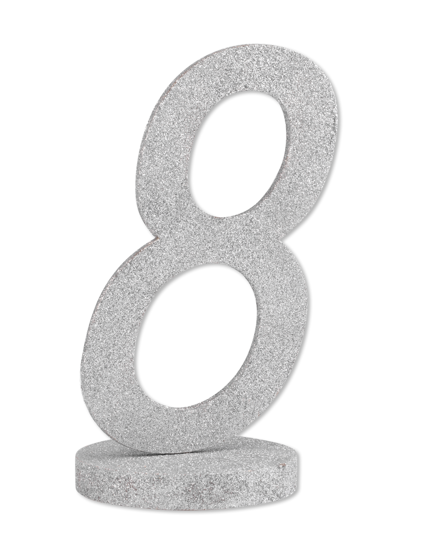 Središnji ukras s brojem 8 od srebrnog drva s svjetlucavim srebrom 20 cm s bazom