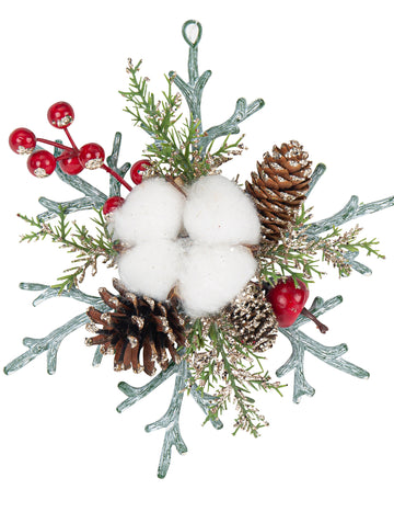 Središnji ukras za stol pahulja prirodna sa šampanjac šljokicama 19,5 cm 