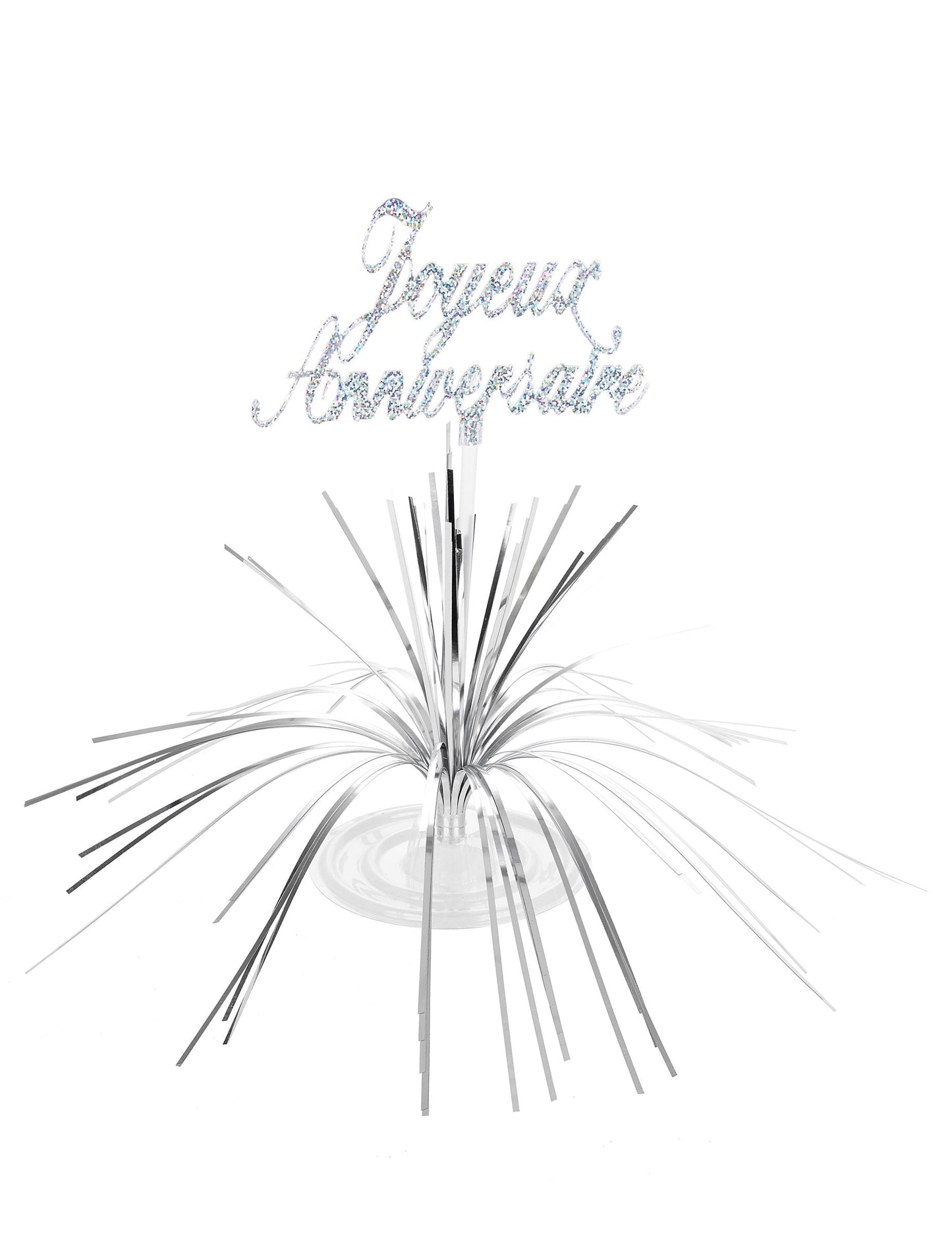 Centre de table Joyeux Anniversaire pour fête argenté scintillant