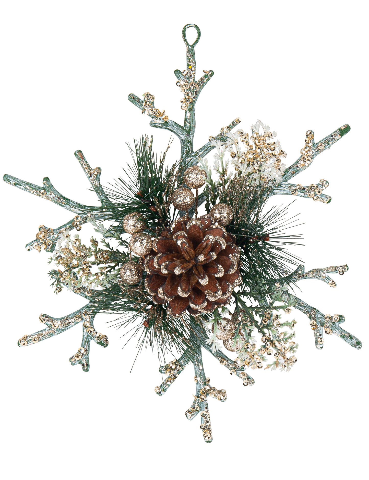 Središnji ukras od prirodne pahuljice s šljokicama boje šampanjca, 19,5 cm