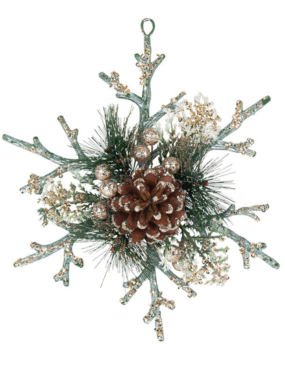 Središnji ukras od prirodne pahuljice s šljokicama boje šampanjca, 19,5 cm