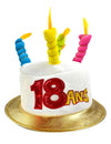 Chapeau Age 18 pour adulte blanc avec bougies multicolores et rebord doré