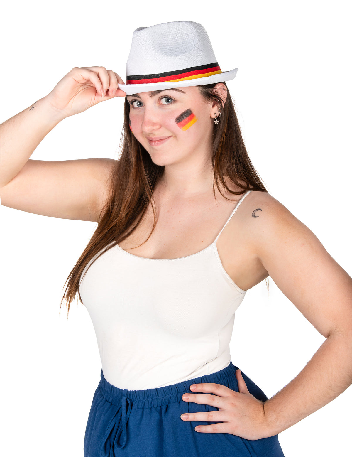 Chapeau Allemagne pour adulte blanc avec ruban noir rouge et jaune