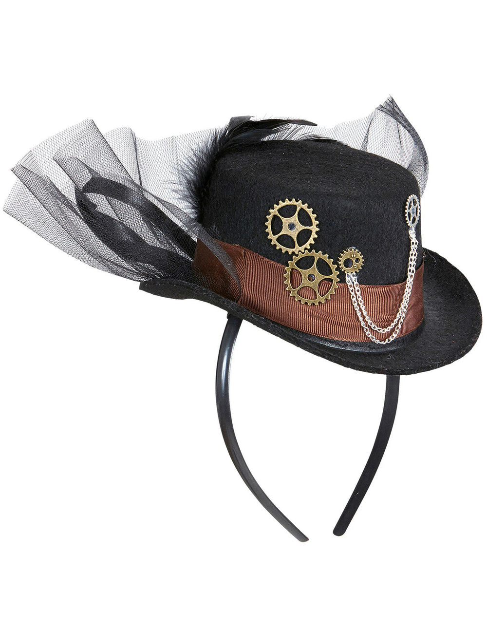 Vue de profil du chapeau avec voile Steampunk pour adulte