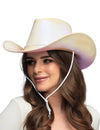 Chapeau de cowboy iridescent pour adulte blanc à reflets nacrés