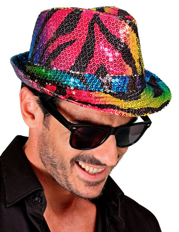 Odrasli raznobojni tigrasti šljokica borsalino šešir