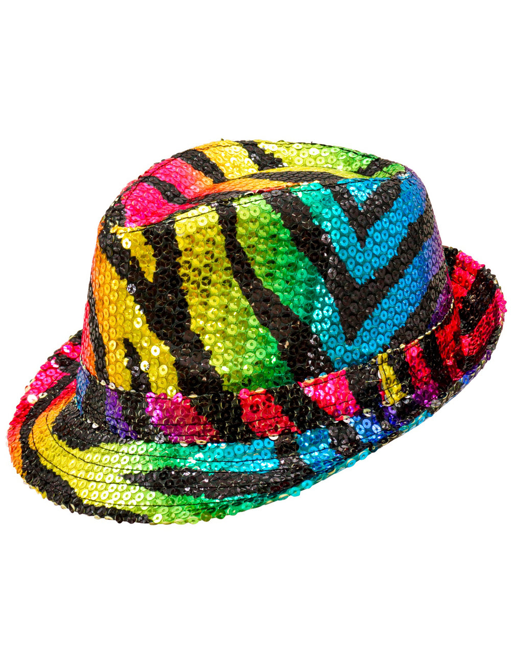 Vue de profil du chapeau borsalino à sequins tigré