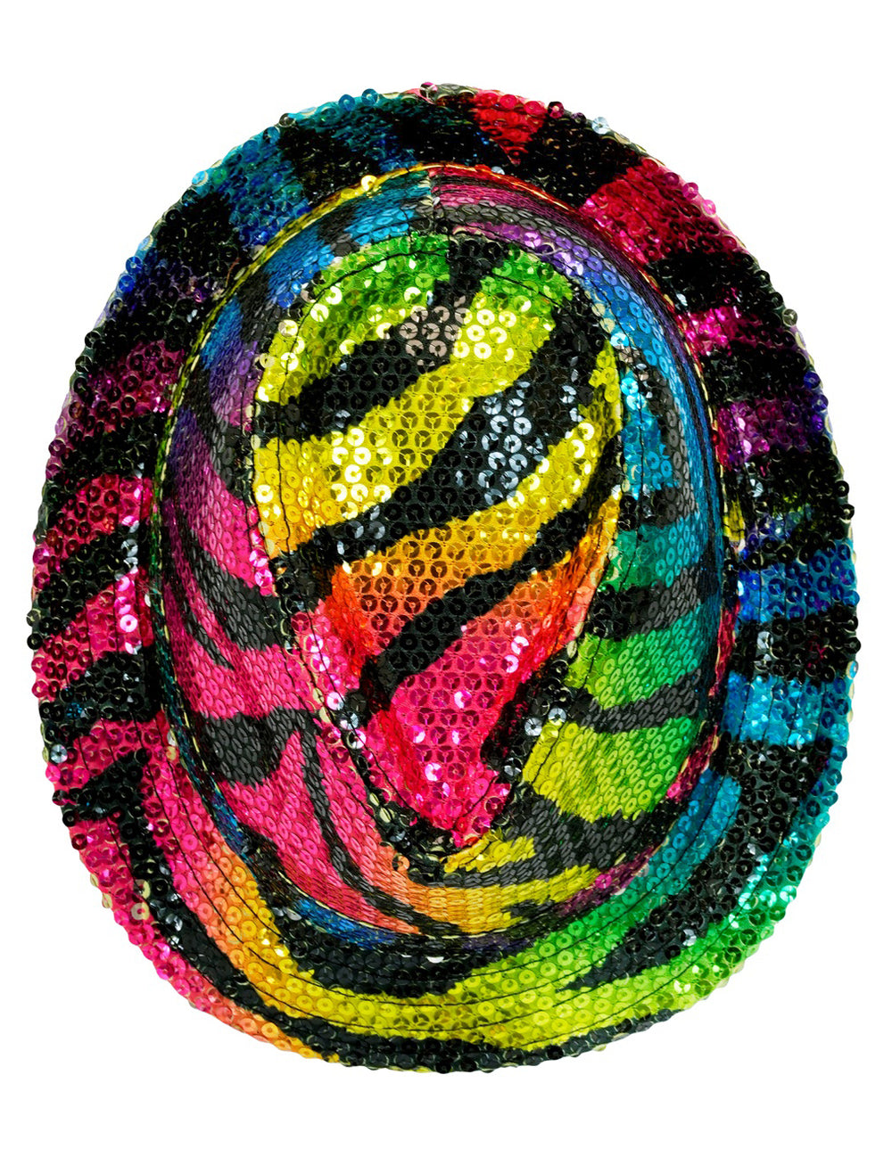Vue de dessus du chapeau borsalino à sequins tigré