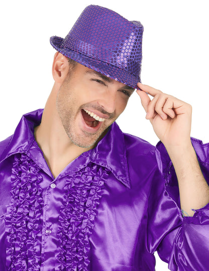 Porté par un homme du chapeau borsalino à sequins pour adulte