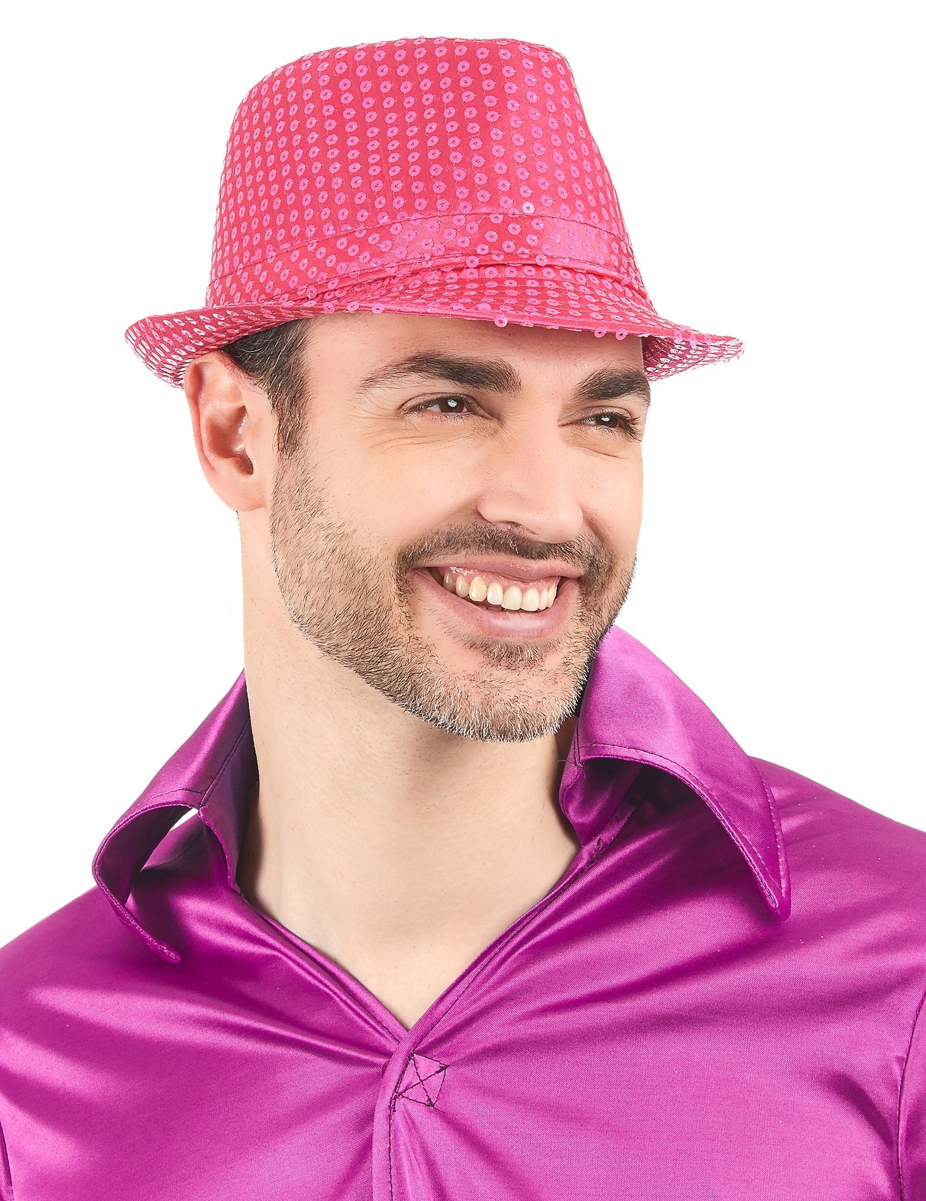 Vue de trois-quarts du chapeau borsalino à sequins pour adulte