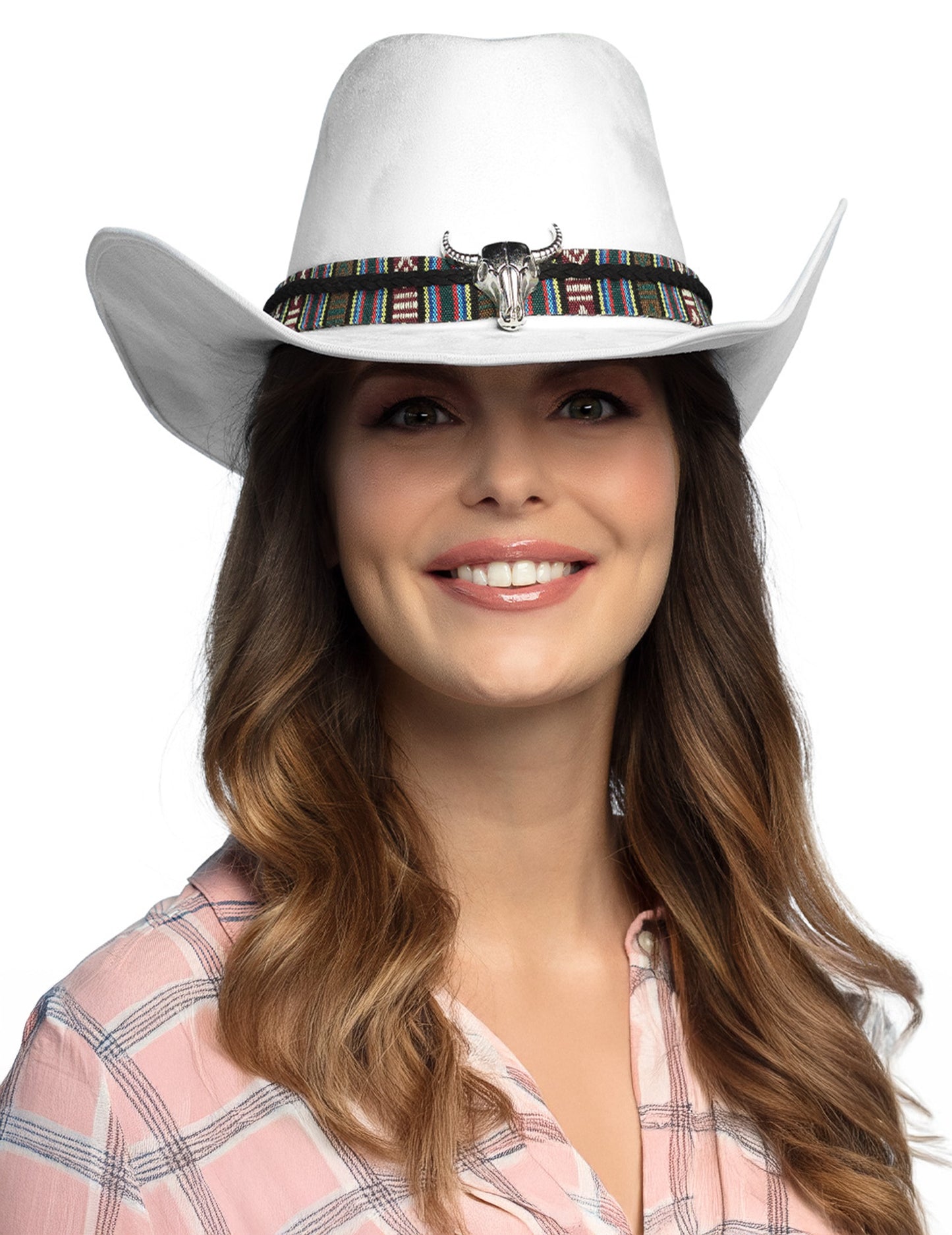 Bijeli kaubojski šešir za odrasle s glavom bizona