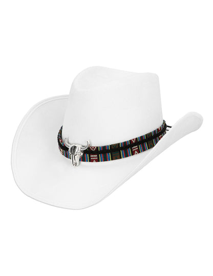 Bijeli kaubojski šešir za odrasle s glavom bizona