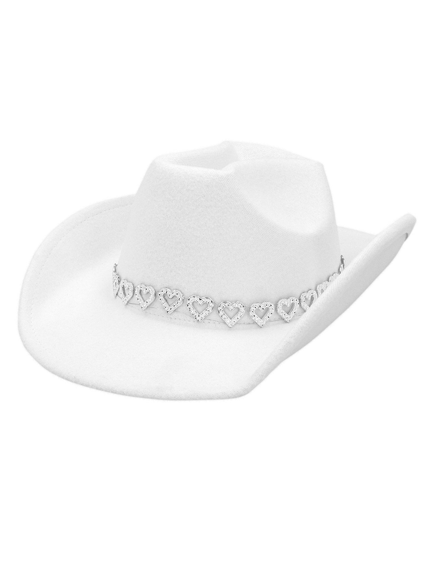 Bijeli kaubojski šešir s blistavim srcima za odrasle 