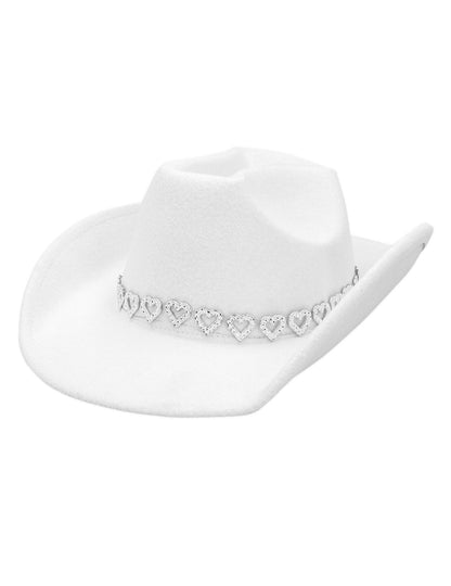 Bijeli kaubojski šešir s blistavim srcima za odrasle 