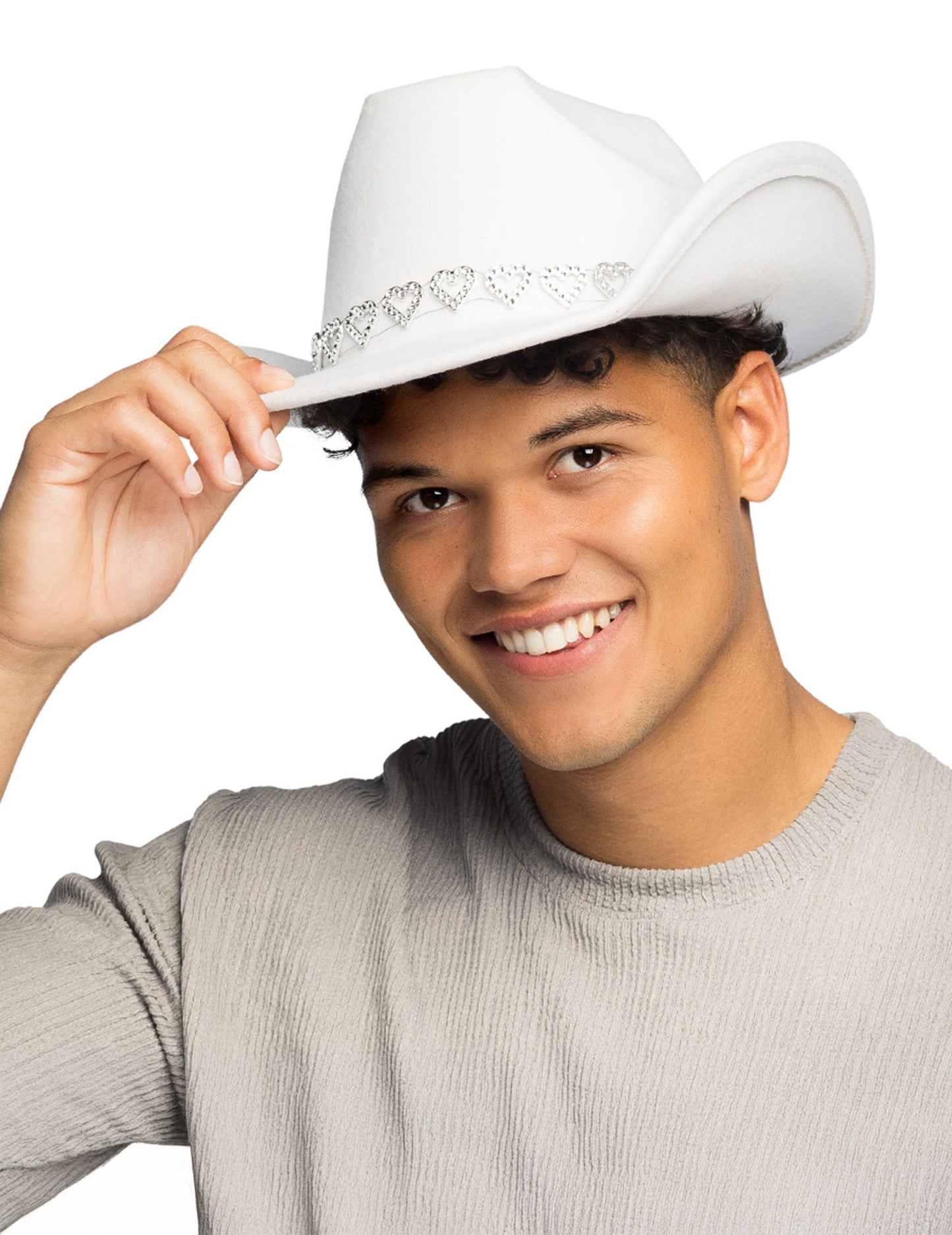 Bijeli kaubojski šešir s blistavim srcima za odrasle 