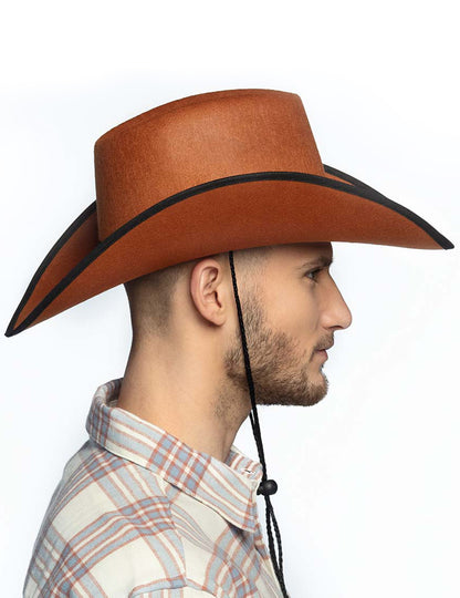 Smeđi kaubojski šešir s odraslim crnim rubovima