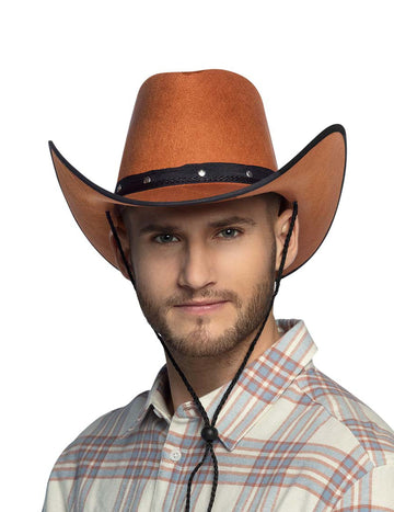 Smeđi kaubojski šešir s odraslim crnim rubovima