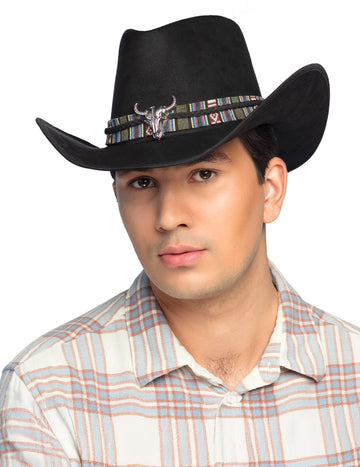 Crni kaubojski šešir za odrasle s glavom bizona
