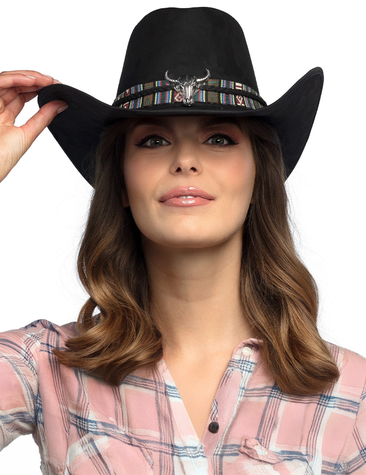 Crni kaubojski šešir za odrasle s glavom bizona