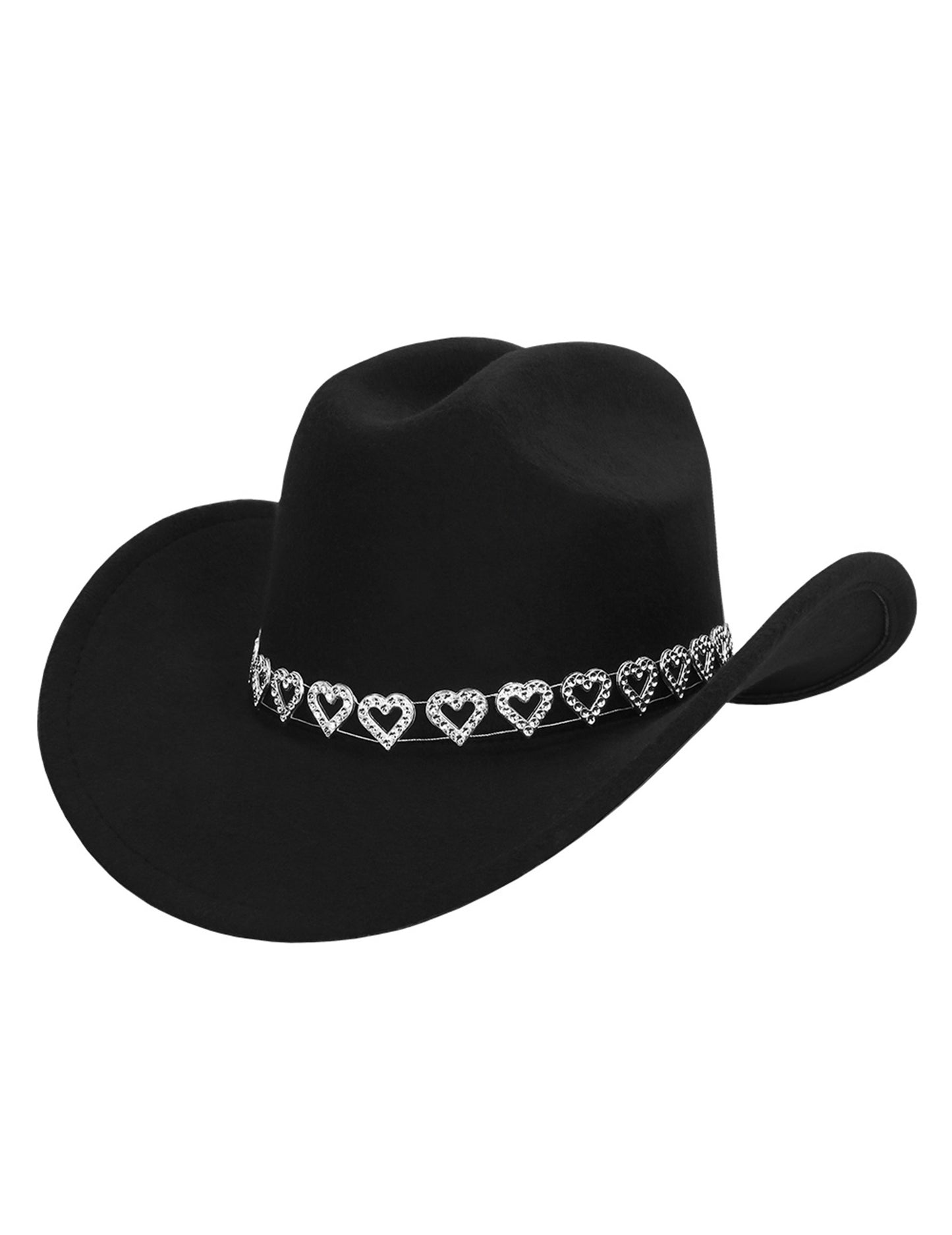 Crni kaubojski šešir s blistavim srcima za odrasle 