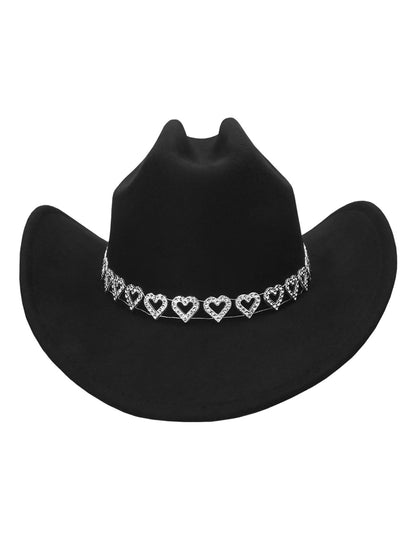 Crni kaubojski šešir s blistavim srcima za odrasle 