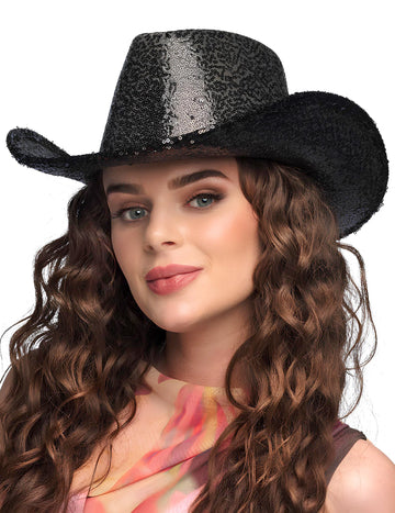 Odrasli crni kaubojski šešir sa šljokicama