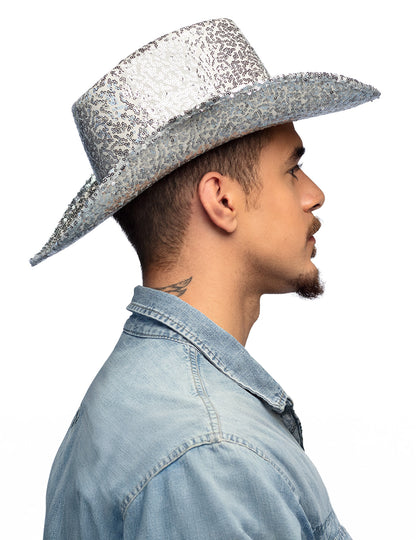 Srebrni kaubojski šešir sa šljokicama za odrasle