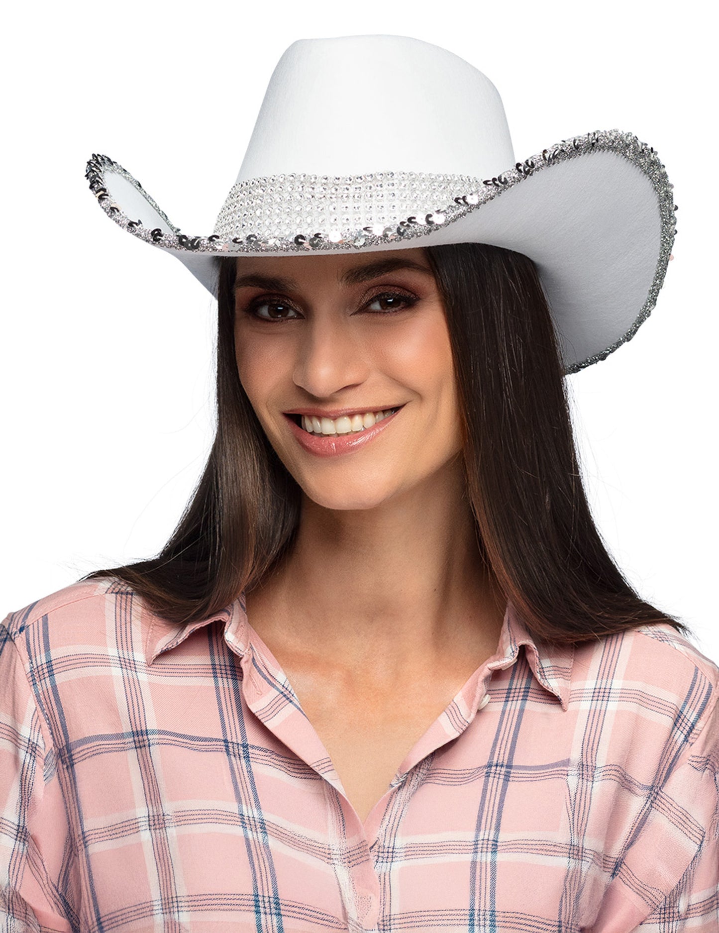 Bijeli kaubojski šešir za odrasle s cirkonima