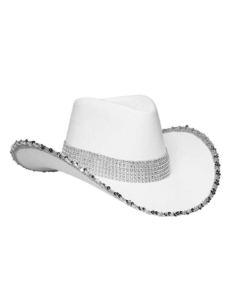 Vue de trois-quarts du chapeau de cowboy blanc à strass pour adulte