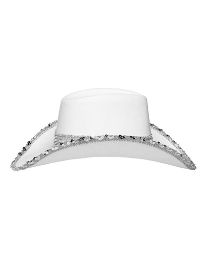 Bijeli kaubojski šešir za odrasle s cirkonima
